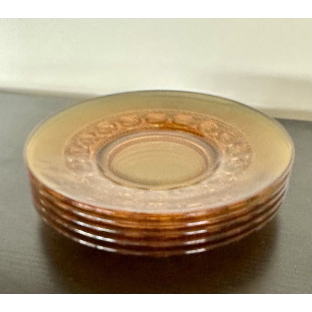 VTG Set of 5 Indiana Amber Glass Kings Crown Thumbprint Dishes MCM 8.25" Dish